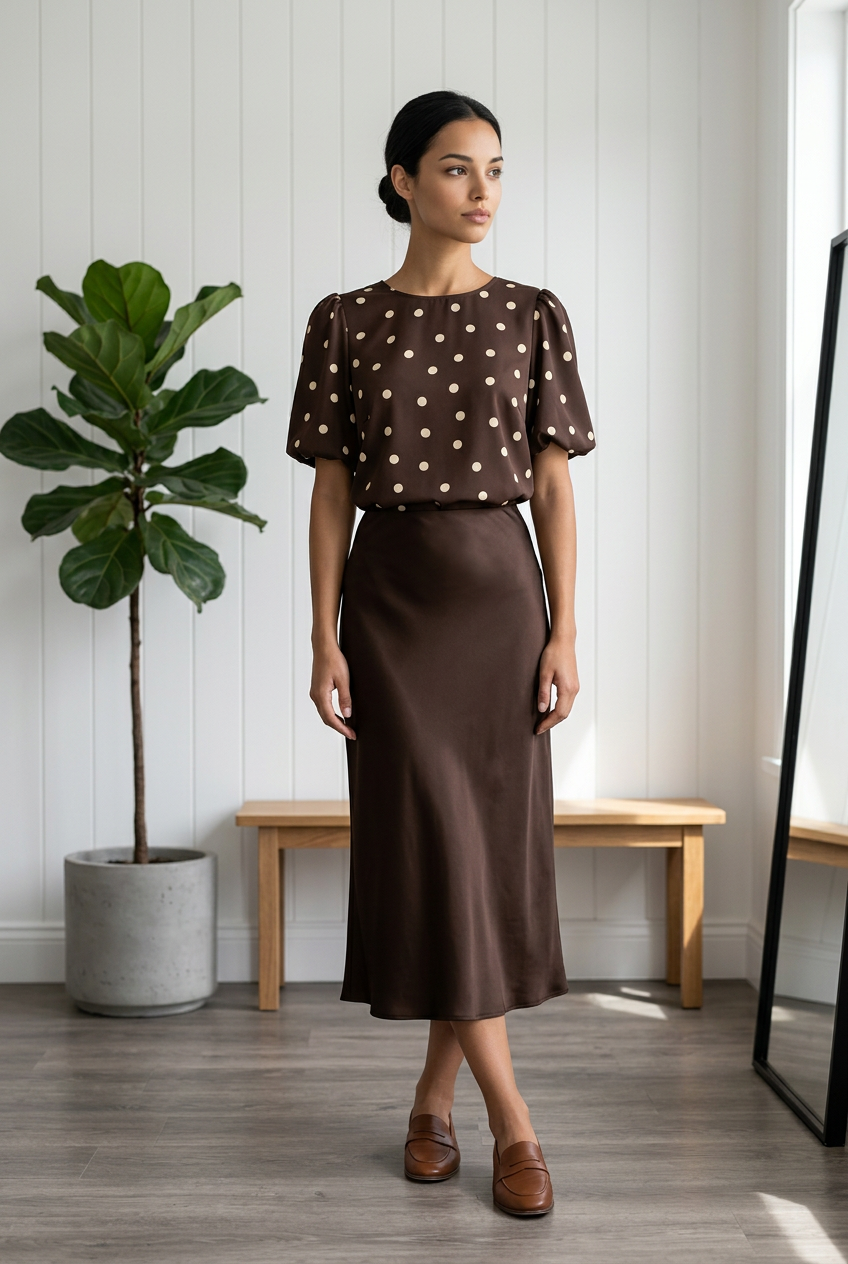 VIELLETTE 2/4 SATIN PUFF TOP
