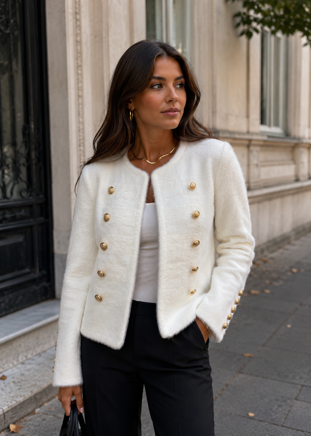 Knit jacket med guldknapp