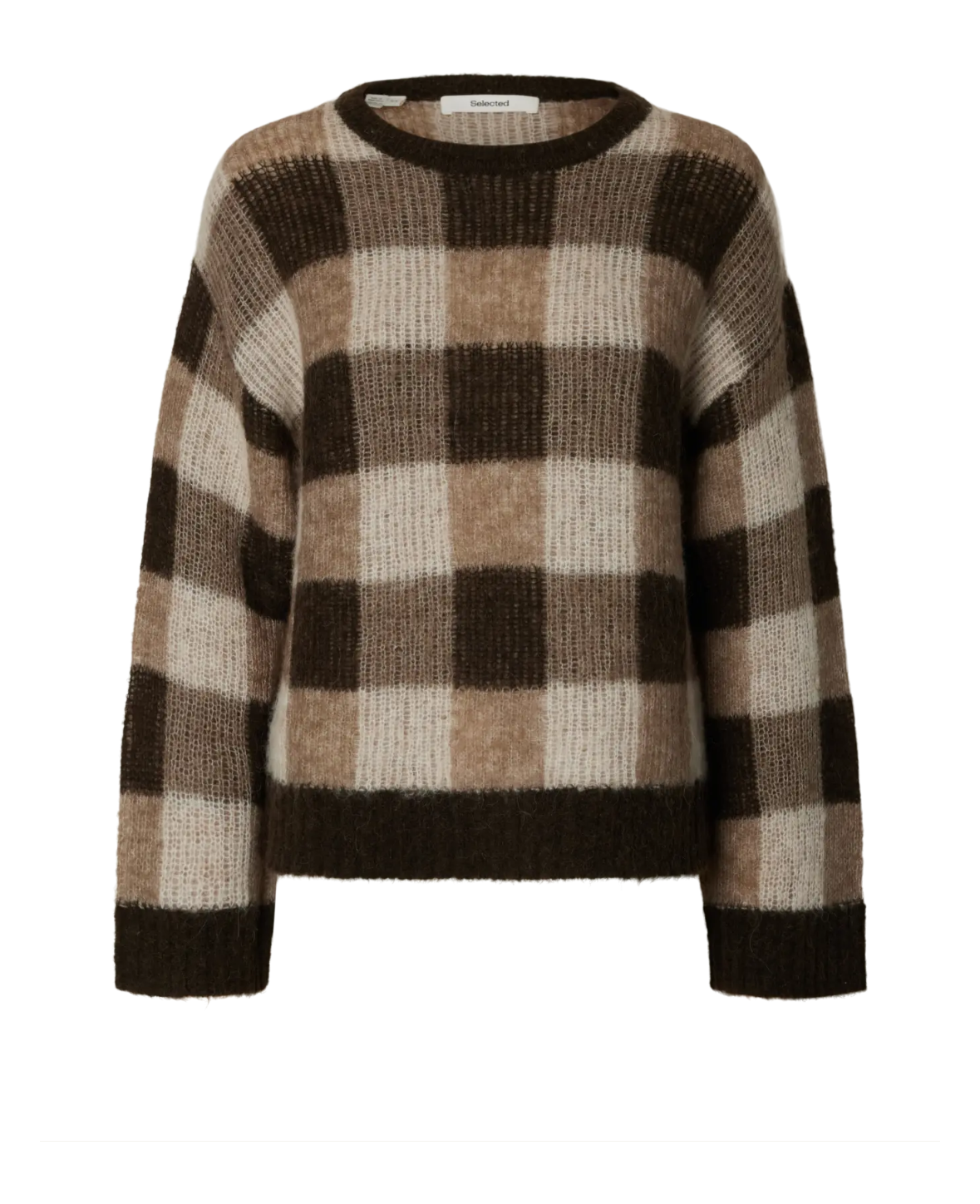 SLWLULU LOOSE LS CHECK KNIT O-NECK