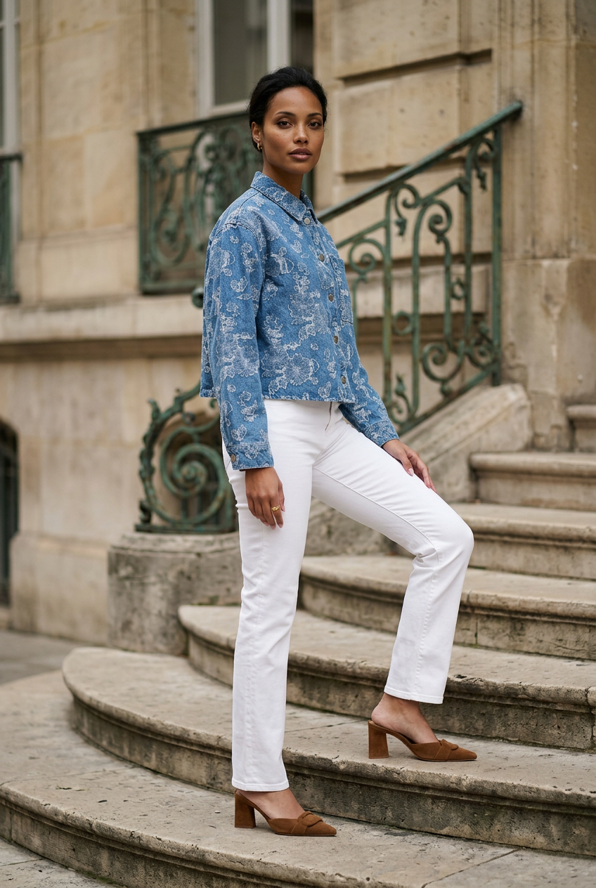 VIIANAIS NEW L/S JACQUARD DENIM JACKET