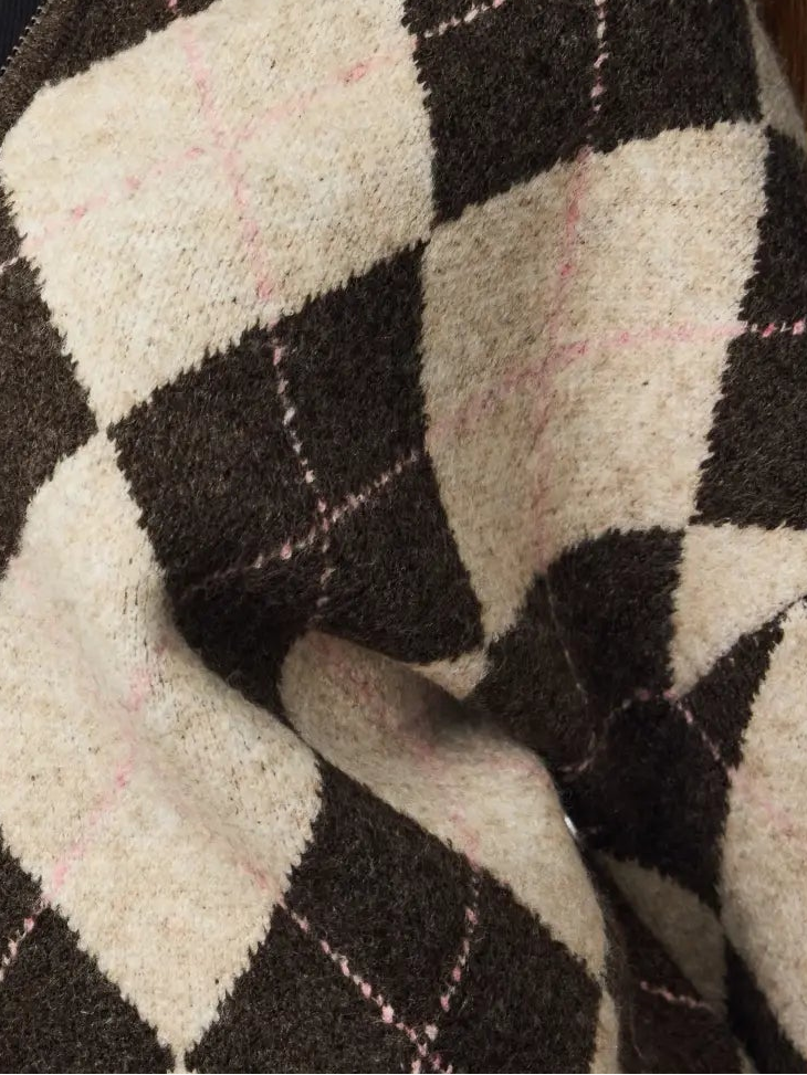 PCALVA LS LOOSE O-NECK CHECK KNIT