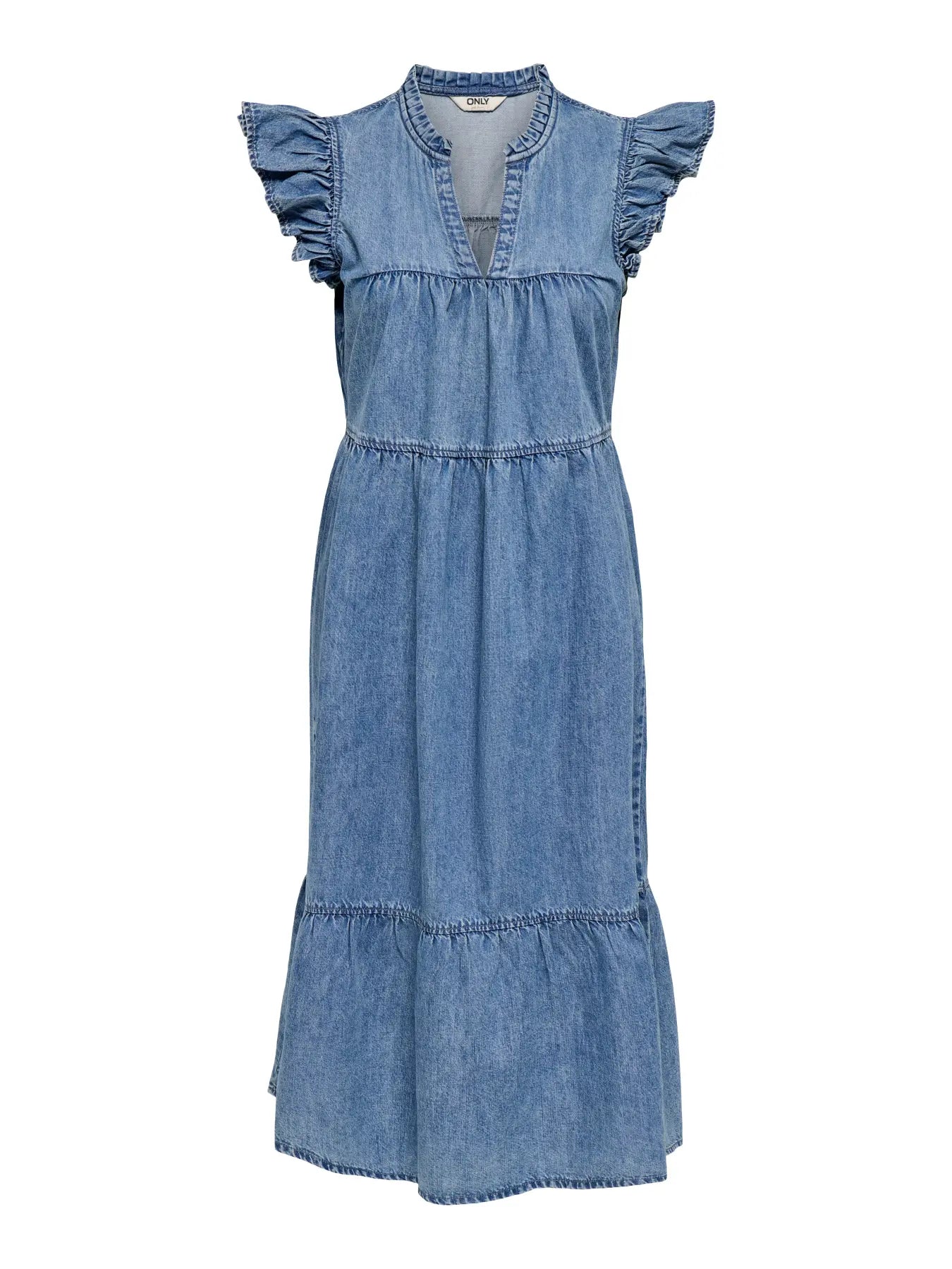ONLSHANIA S/L FRILL MIDI DNM DRESS