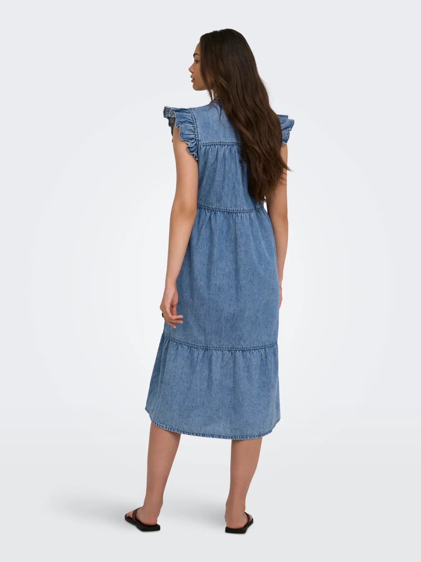ONLSHANIA S/L FRILL MIDI DNM DRESS