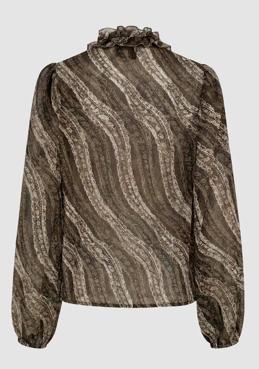 Vibse Ruffle Blouse - Khaki Magic