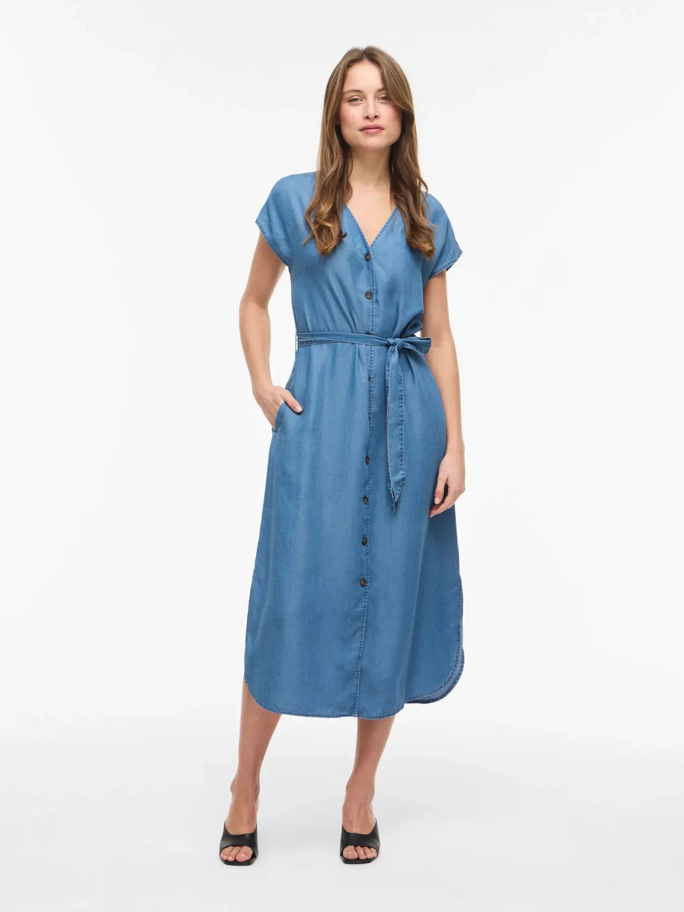 VIMAIA V-NECK BAT SLEEVE KAFTAN DRESS
