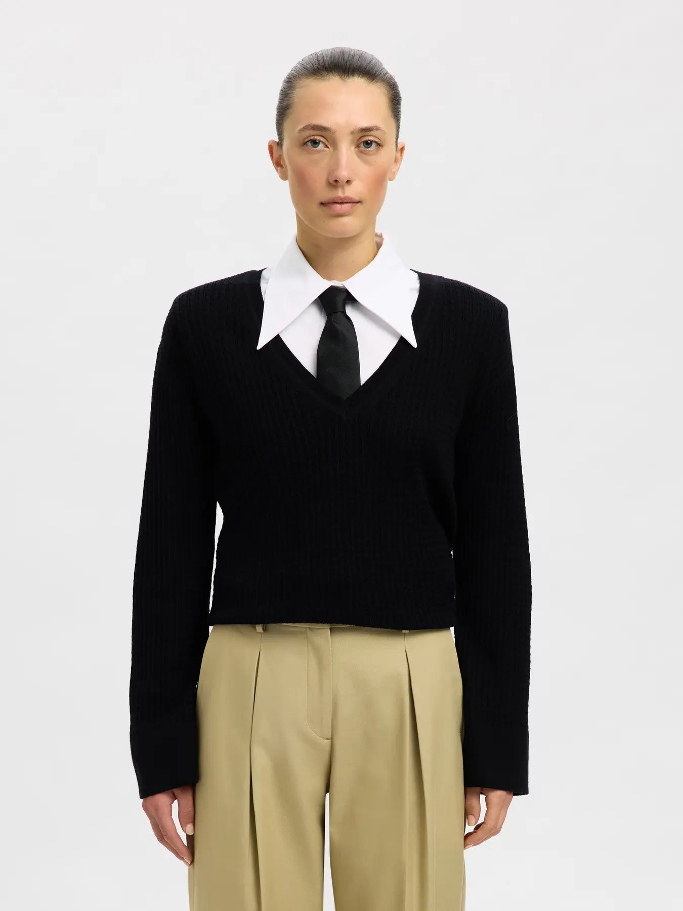 SLFTHEA LS KNIT MERINO DEEP V-NECK