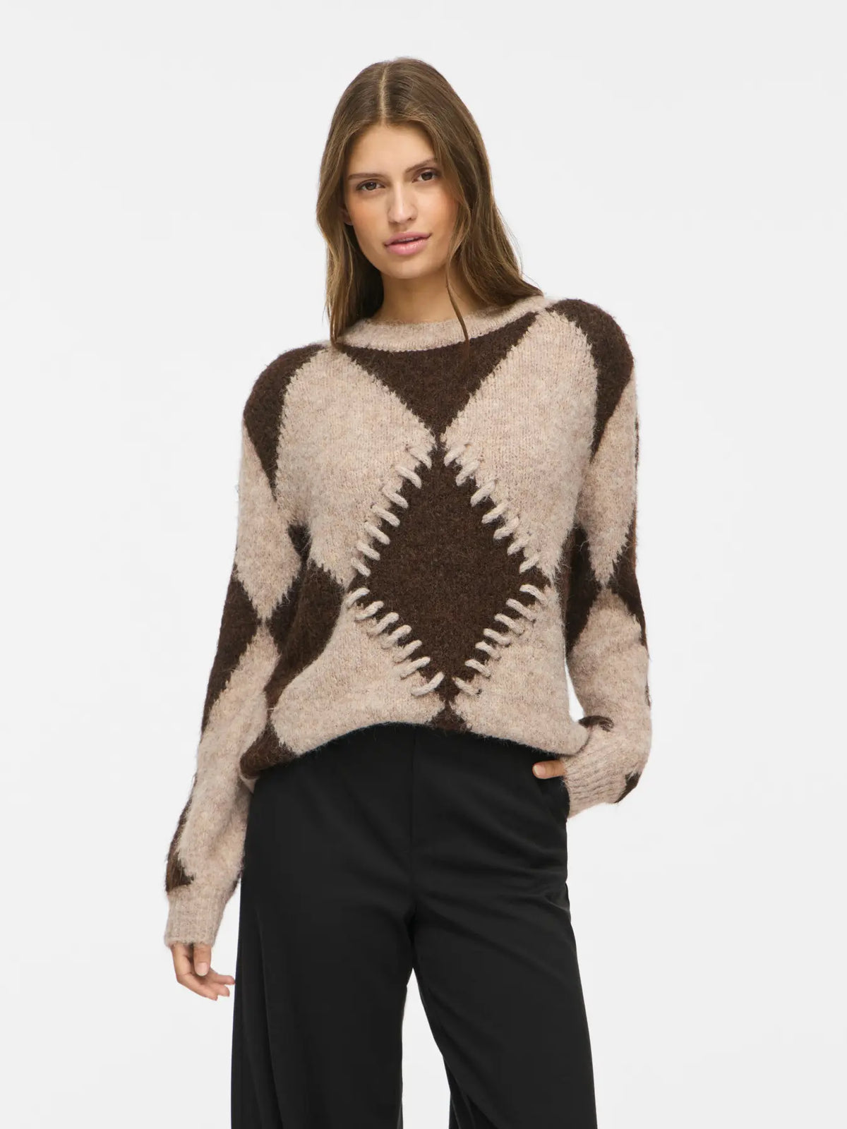 VITORA O-NECK L/S JACQUARD KNIT TOP