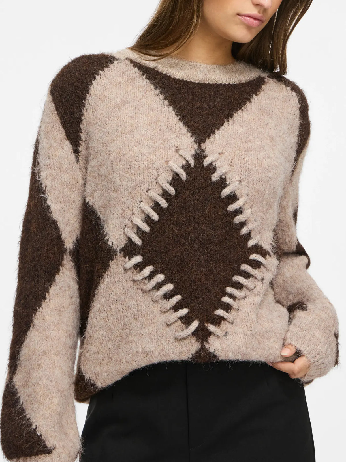 VITORA O-NECK L/S JACQUARD KNIT TOP