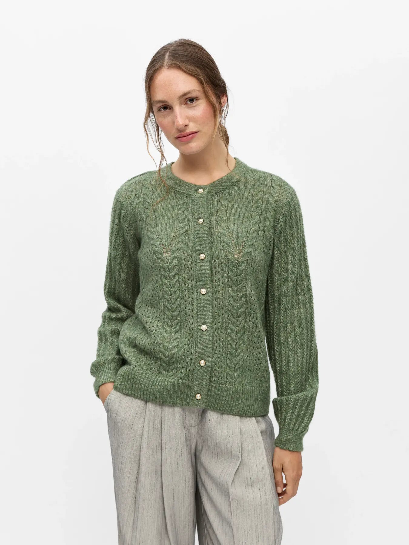 OBJFLORA RE LS KNIT BUTTON CARDIGAN