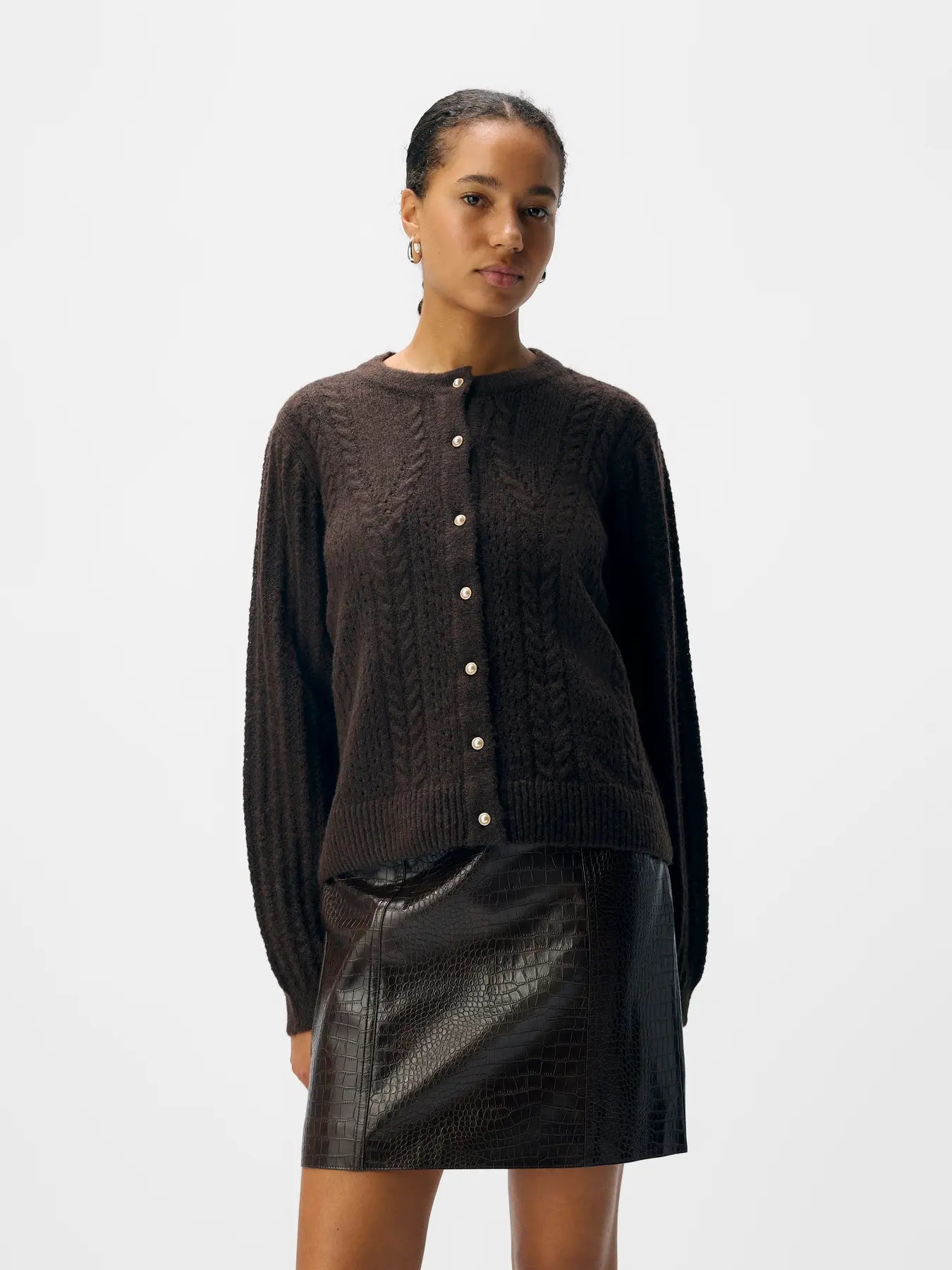 OBJFLORA RE LS KNIT BUTTON CARDIGAN