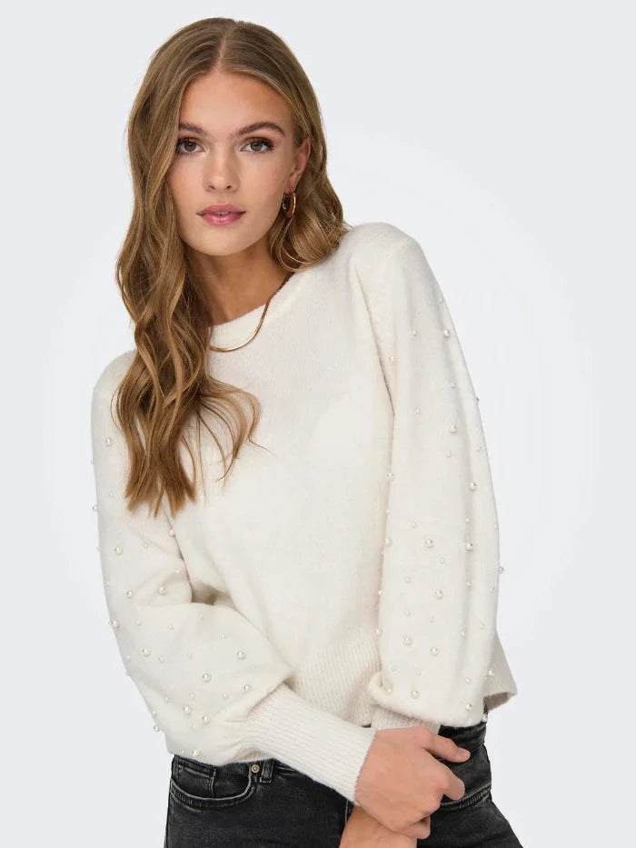 ONLKINNE LS PEARL DETAIL O-NECK KNT