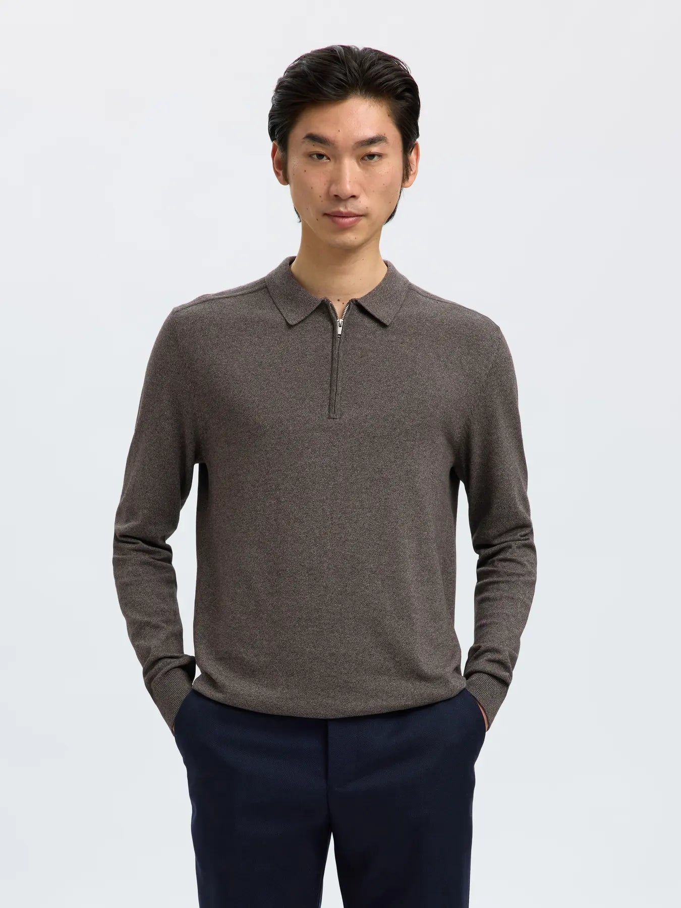 SLHBERG LS HALF ZIP POLO