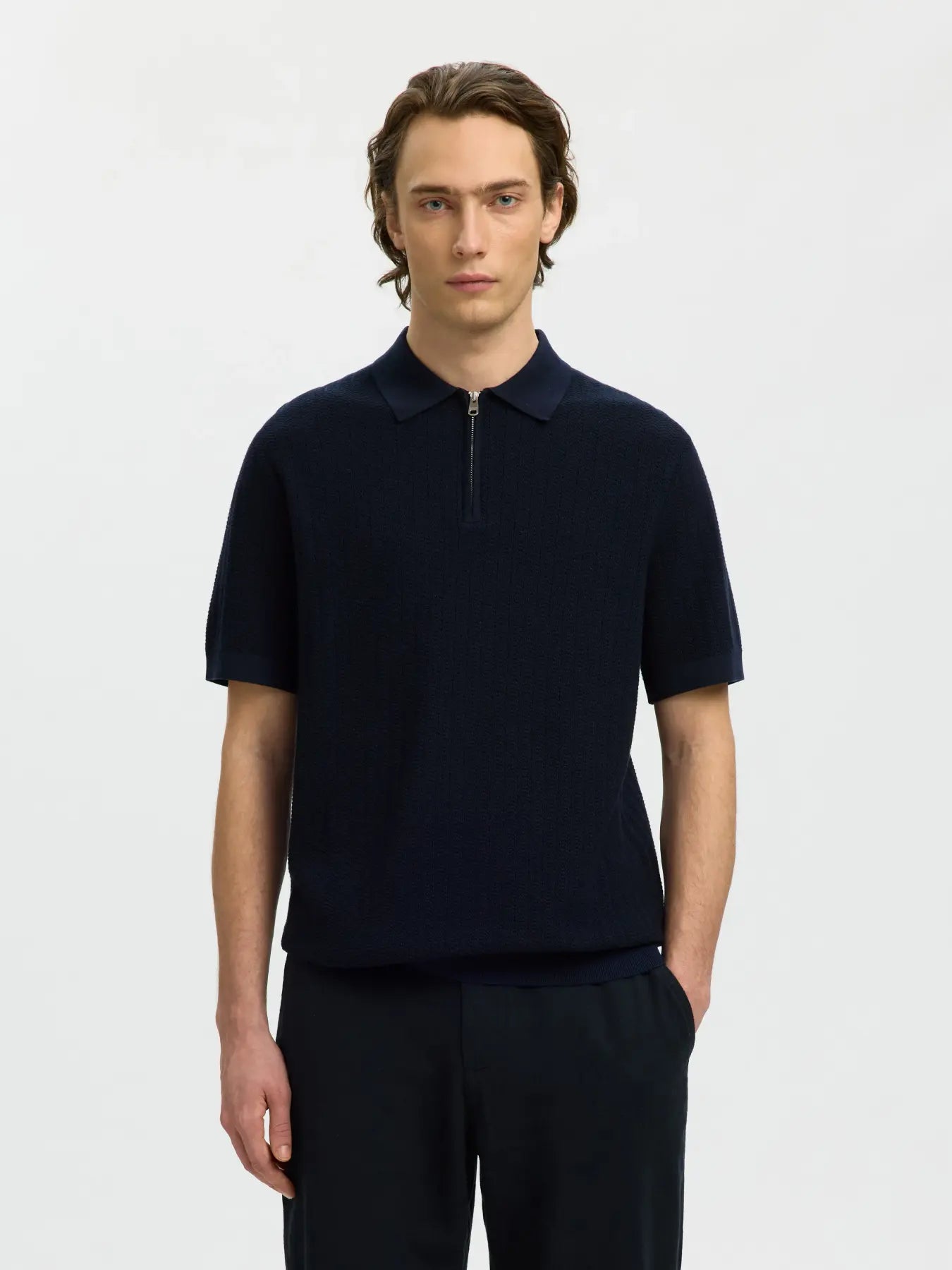 SLMCRAN SS KNIT STRUCTURE ZIP POLO