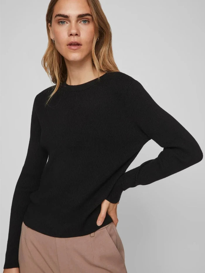 VICOMFY O-NECK L/S KNIT TOP