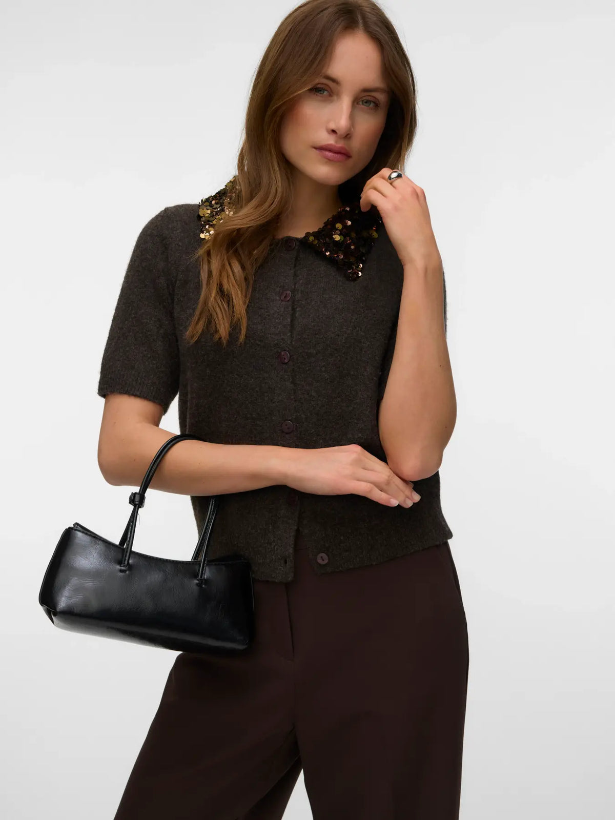 VMJONAH 2/4 O-NECK SEQUINCE COLLAR CARDI